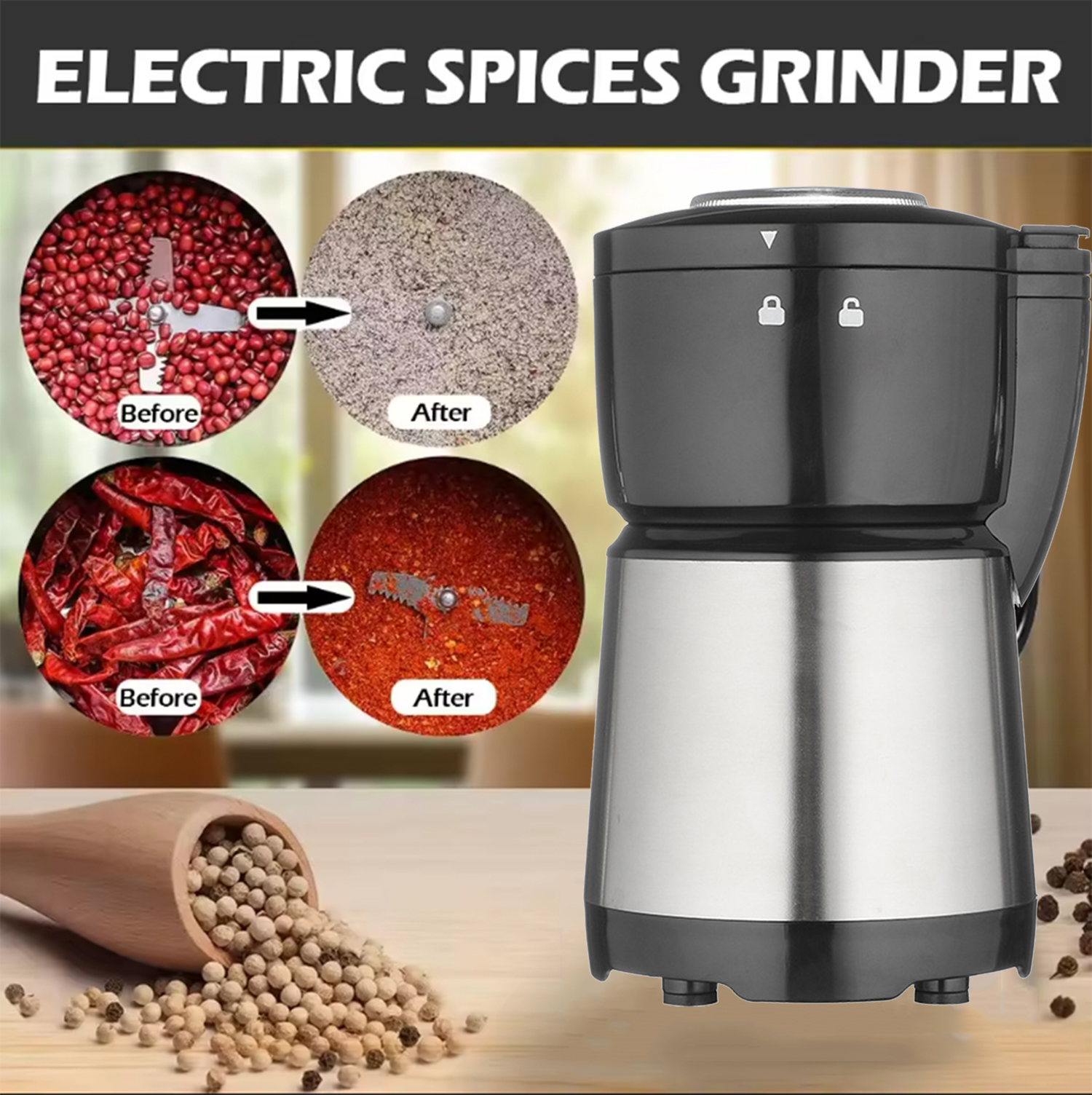 thumbnail video image 2 of Electric Coffee Grinder, Grain mills, Spice Grinder Electric, Household Small Powder Grinding Machine, Herb Grinder, Multifunctional Grinding Machine with 304 Stainless Steel Blade, 2 of 10