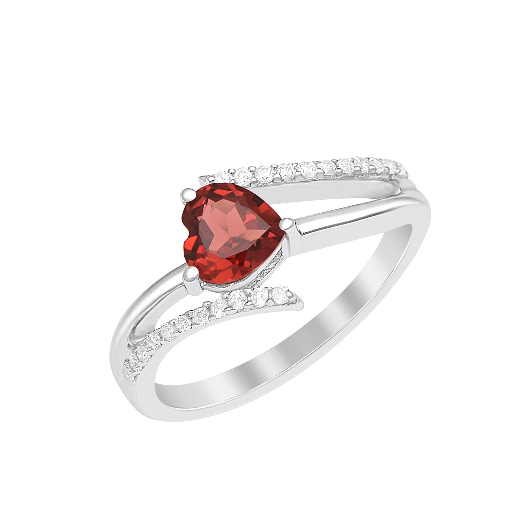 thumbnail video image 2 of 0.95 Ct Heart Shape Garnet Gemstone 925 Sterling Silver Solitaire Bypass Women Proposal Ring, 2 of 7