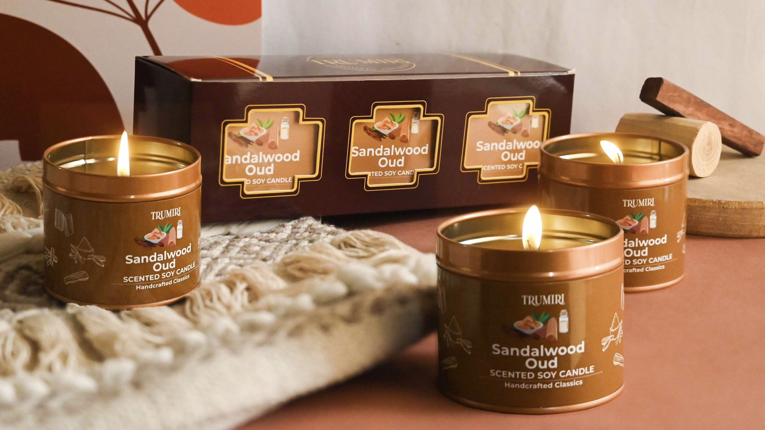 thumbnail video image 2 of Sandalwood Oud - Scented Candles for Men - Pack of 3 x 5oz Natural Soy Clean Organic Non Toxic - Masculine Scent Gifts - Candel for Home Bedroom Bathroom Apartment Room Décor - New House Essentials, 2 of 9