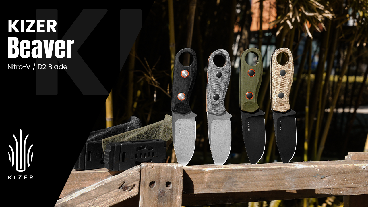 thumbnail video image 2 of Kizer Fixed Blade Knife Beaver, D2 Steel Olive Green G10 Handle Pocket Tactical Knives, 1078A1, 2 of 9