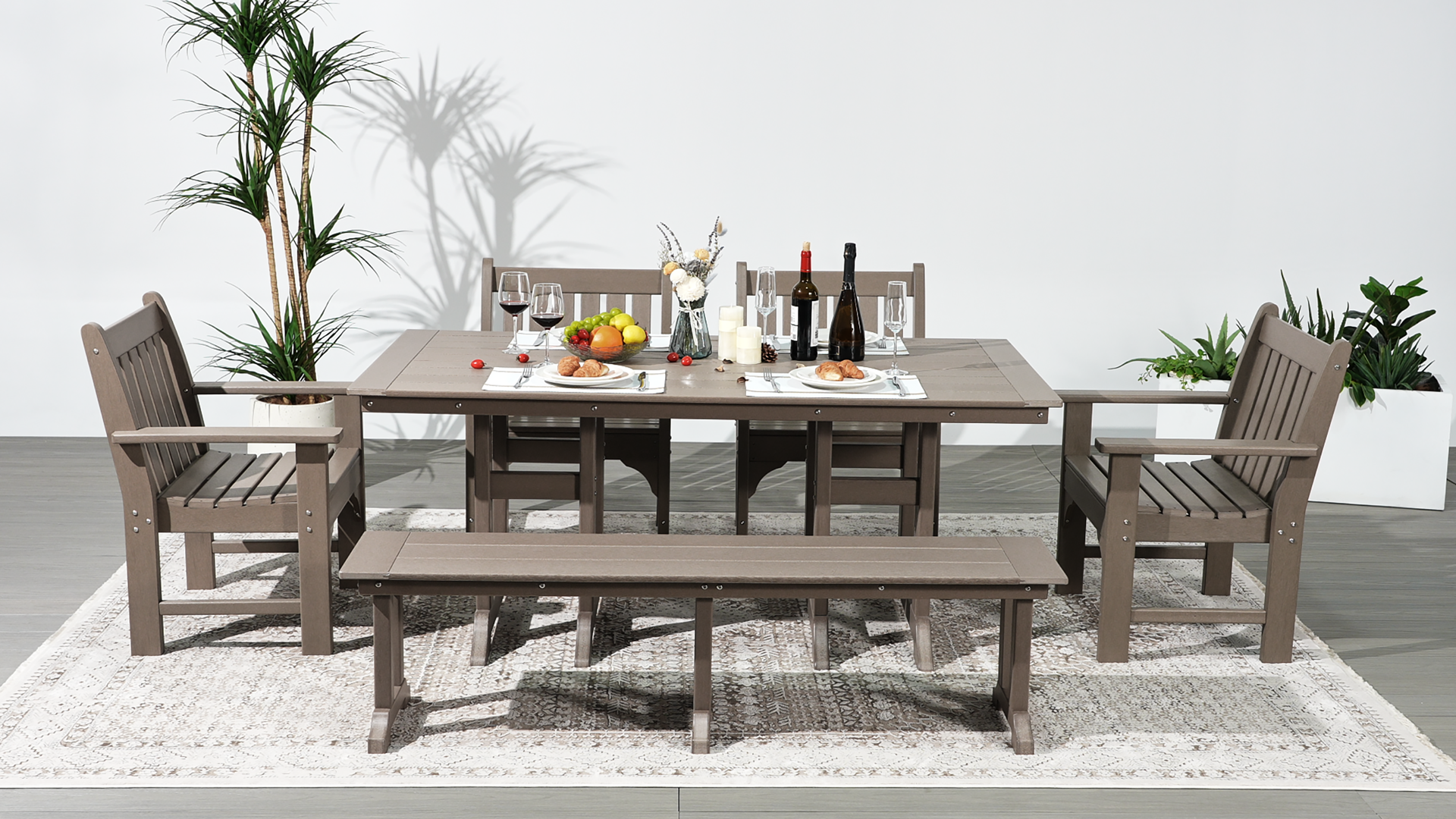 thumbnail video image 2 of WestinTrends Malibu 6-Piece HDPE Outdoor Rectangle Dining Patio Table and Chairs Set, Dark Brown, 2 of 15