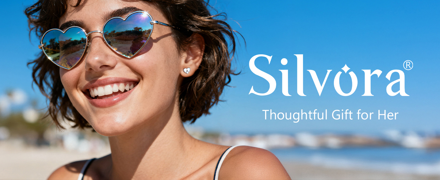 thumbnail video image 2 of Silvora Initial Heart Stud Earrings for Women Sterling Silver Hypoallergenic Letter A Earrings Charm Mother Daughter Christmas Birthday Jewelry Gift, 2 of 8