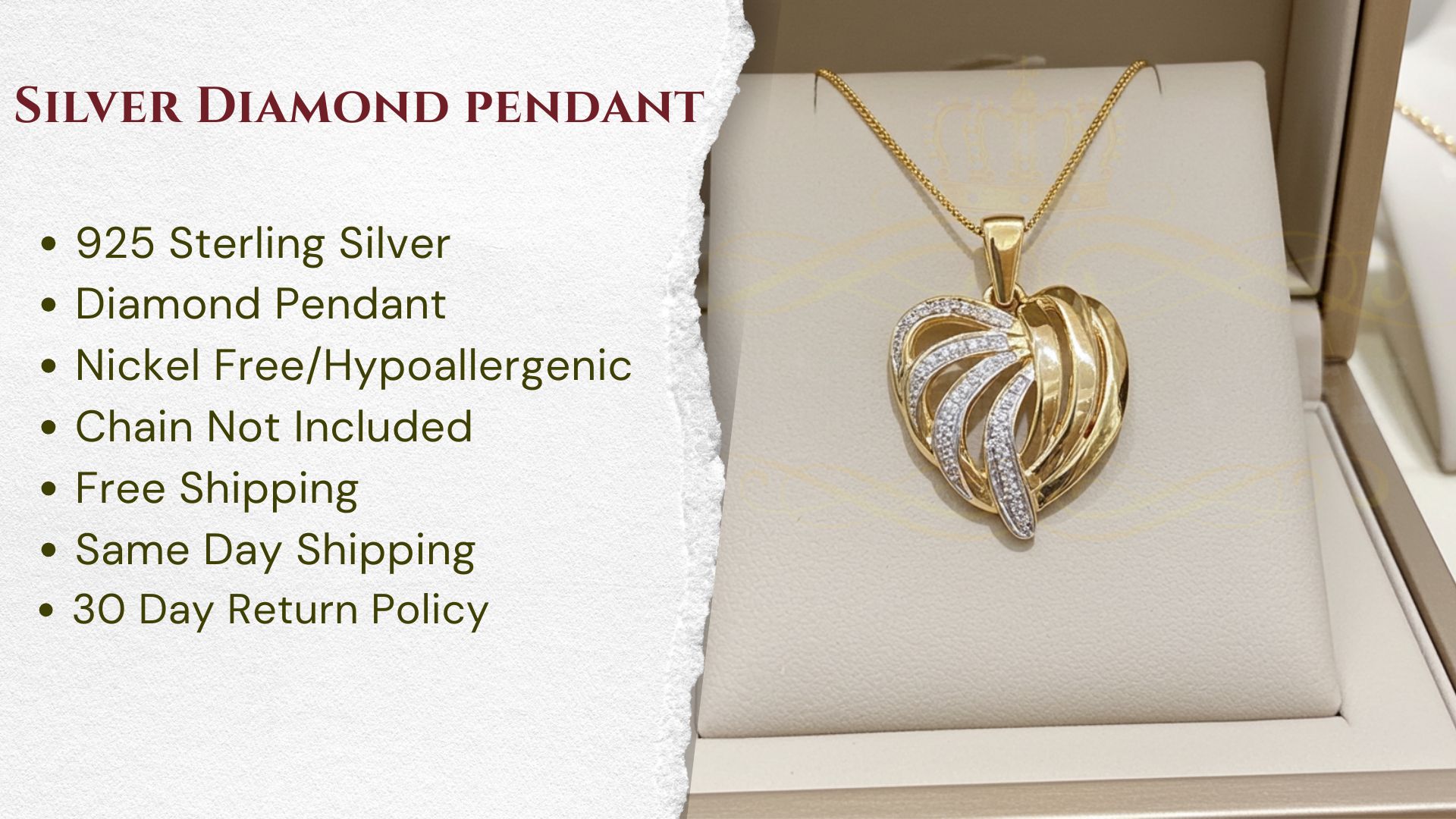 thumbnail video image 2 of King Of Bling's Real 0.12ct Diamond 925 Sterling Silver HEART Charm Necklace Yellow Pendant, 2 of 2