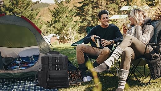 thumbnail video image 2 of Holuxer Insulated Lunch Bag for Men/Adults, Double Deck Expandable Camping Lunch Box for Work Travel Daytrip Picnic Outdoor, Large Leakproof Cooler Bags with Adjustable Shoulder Strap Organizer Camo, 2 of 9