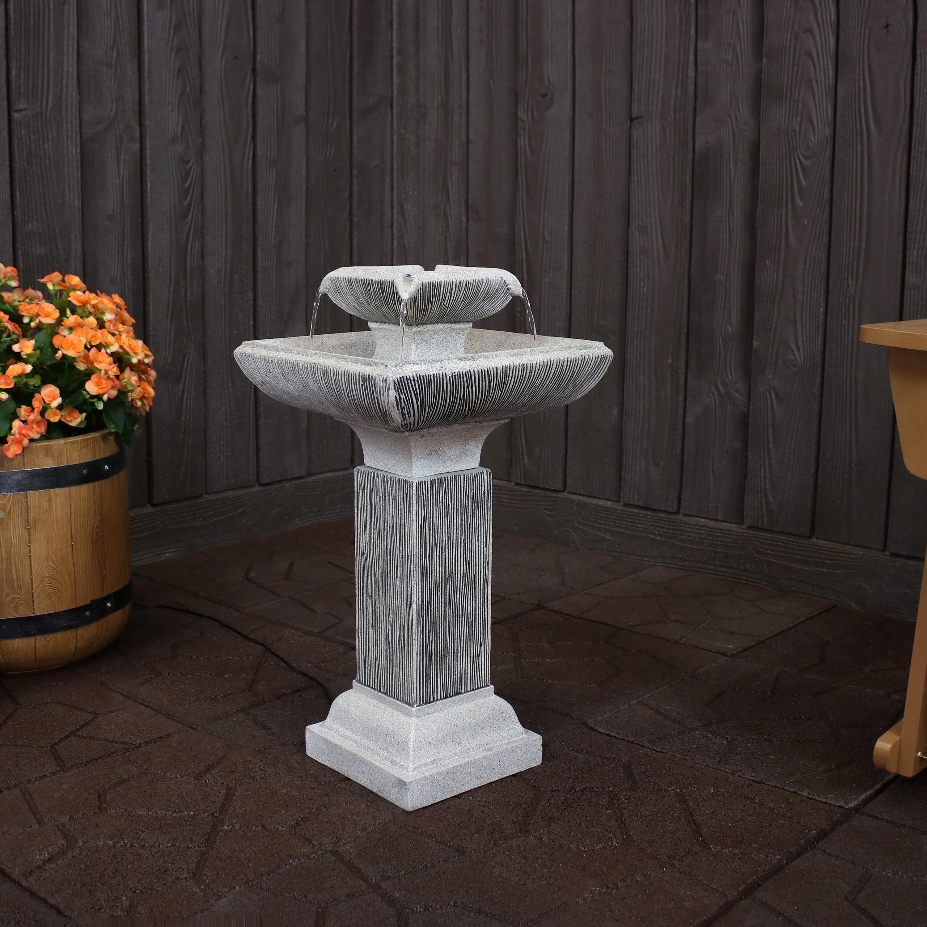 thumbnail video image 2 of Sunnydaze Contemporary Gray Resin 2-Tier Outdoor Water Fountain, 2 of 9