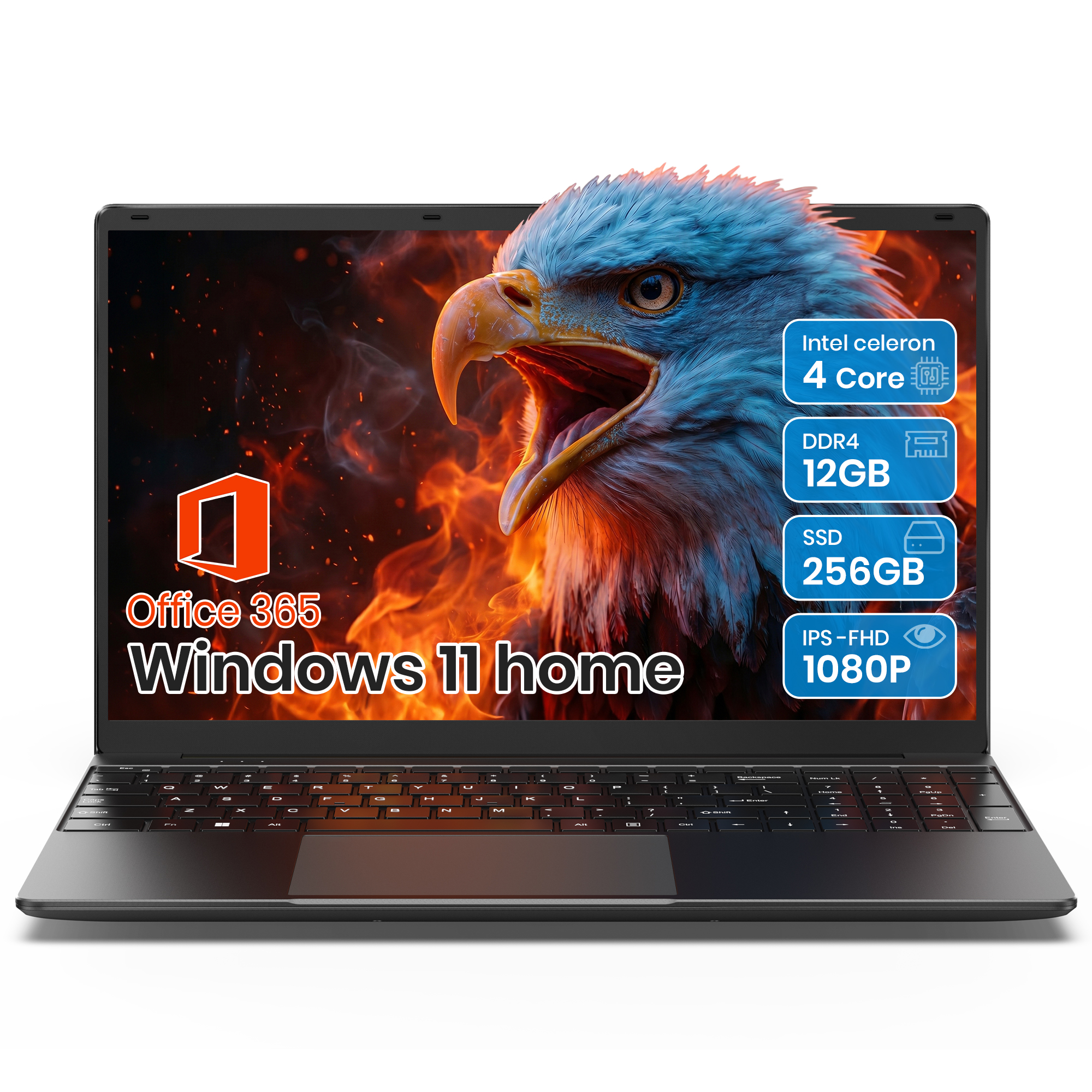 thumbnail video image 2 of SGIN 15.6" Laptop 12GB DDR4 256GB SSD Windows 11 Laptops Computer, 4-Core Intel Celeron CPU, AI App, Office 365, 1080P FHD, Wifi 5, 2 of 9