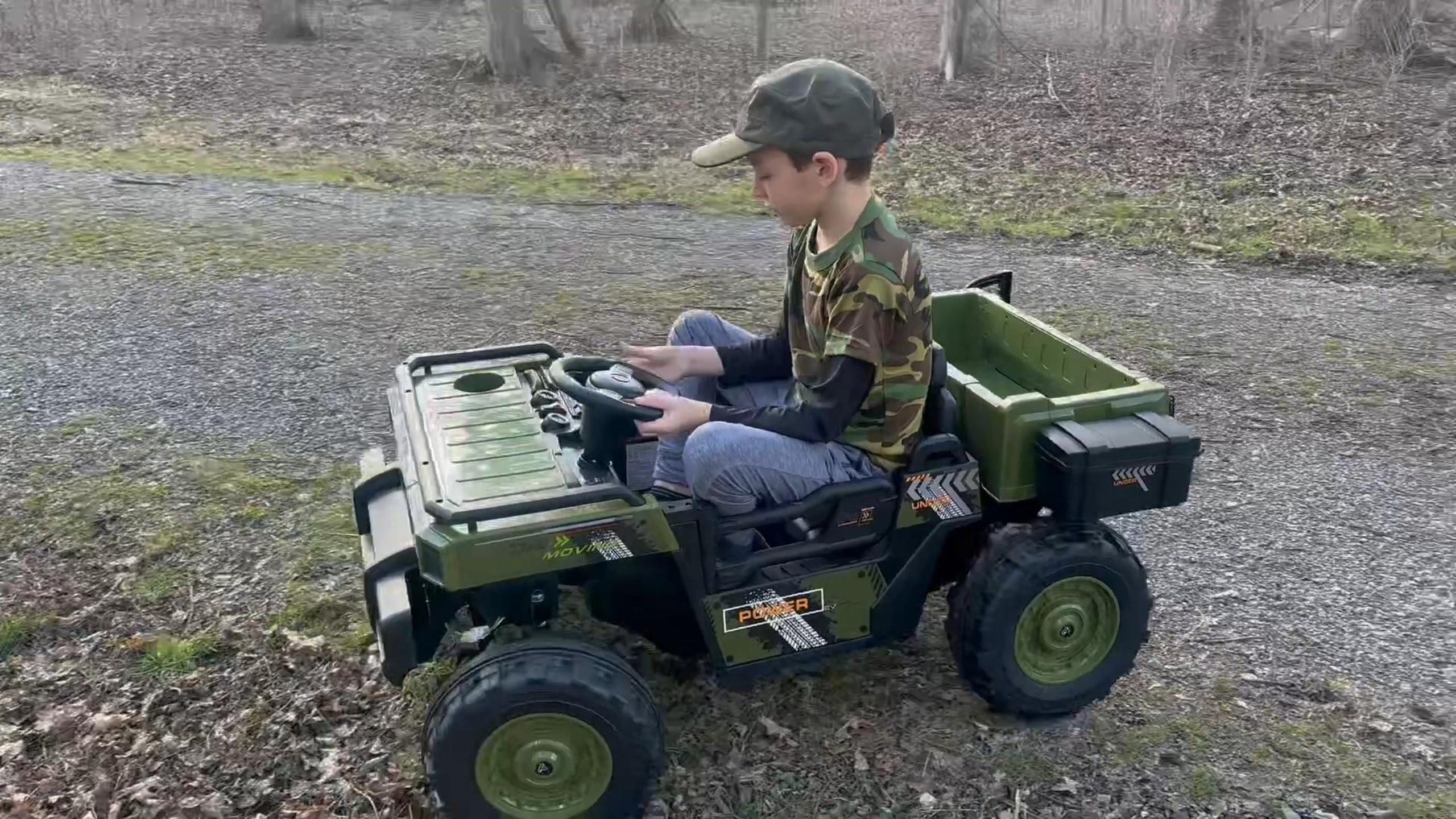 thumbnail video image 2 of East Doll 24V Ride On Dump Truck for Kids, 2 Seater 4WD Electric Ride On Car, Power Car Wheel with Remote Control,Ride On Toy for 3-8 Years Old, Yellow, 2 of 7
