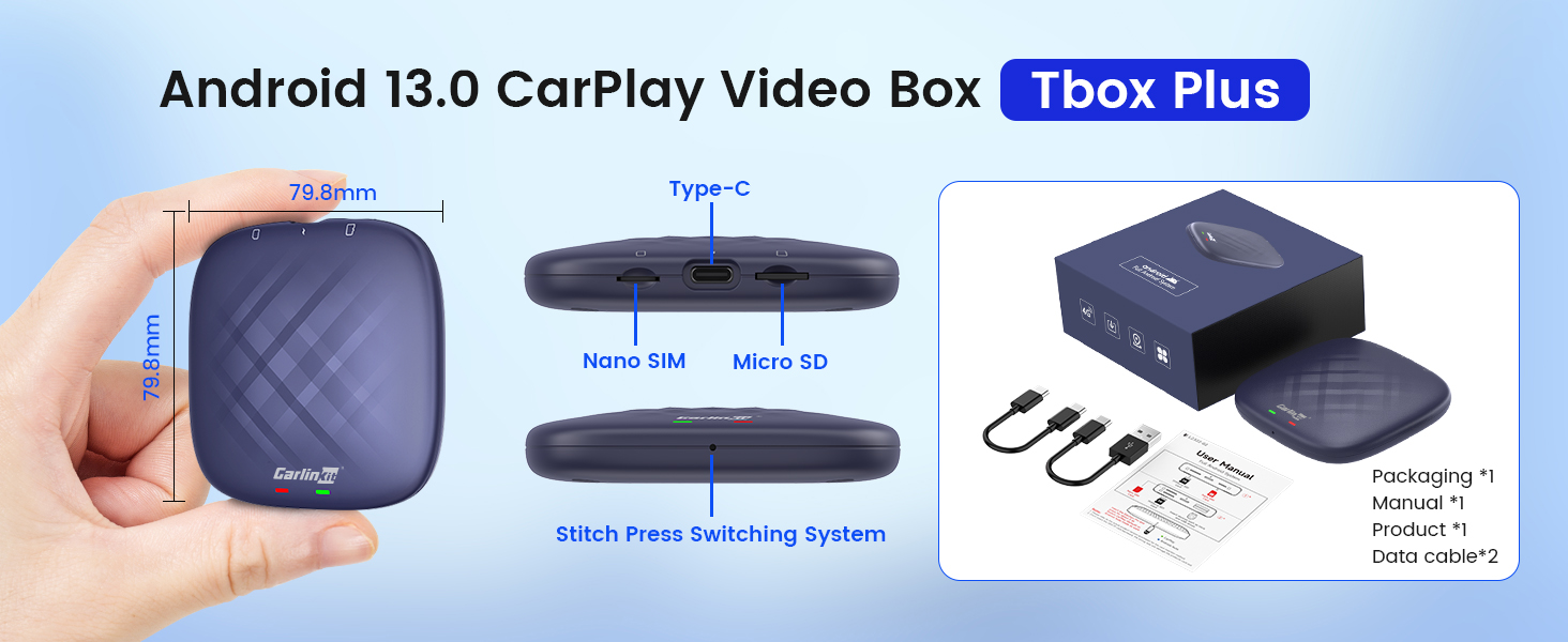 Carlinkit Tbox Plus, Android 13.0 Wireless CarPlay&Android Auto AI