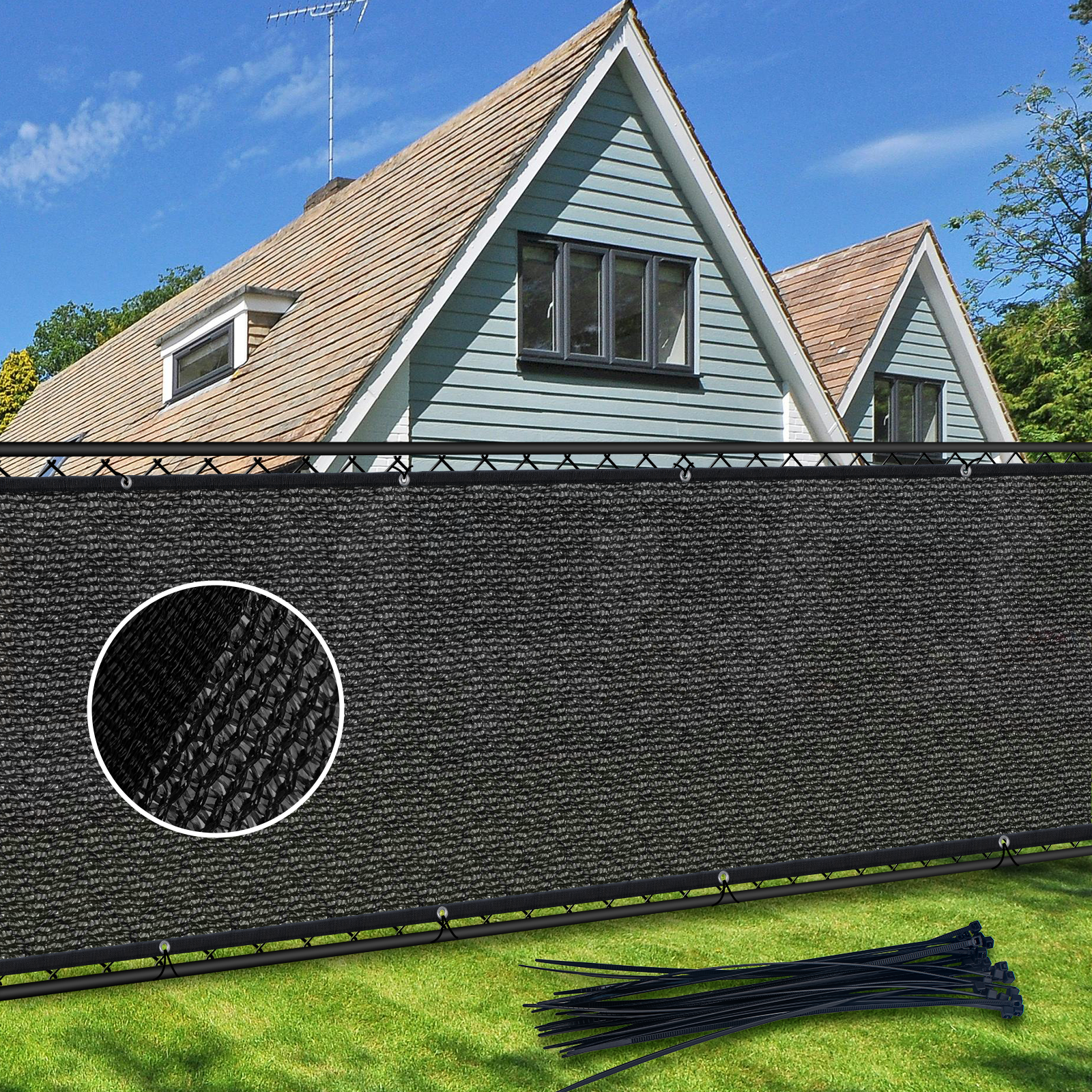 thumbnail video image 2 of Fence Privacy Screen, 4'x50' Outdoor Balcony Shade Cloth with 90% Shade Rating, 170 GSM Polyethylene Fabric Black, 80PCS Zip Ties Included, 2 of 17