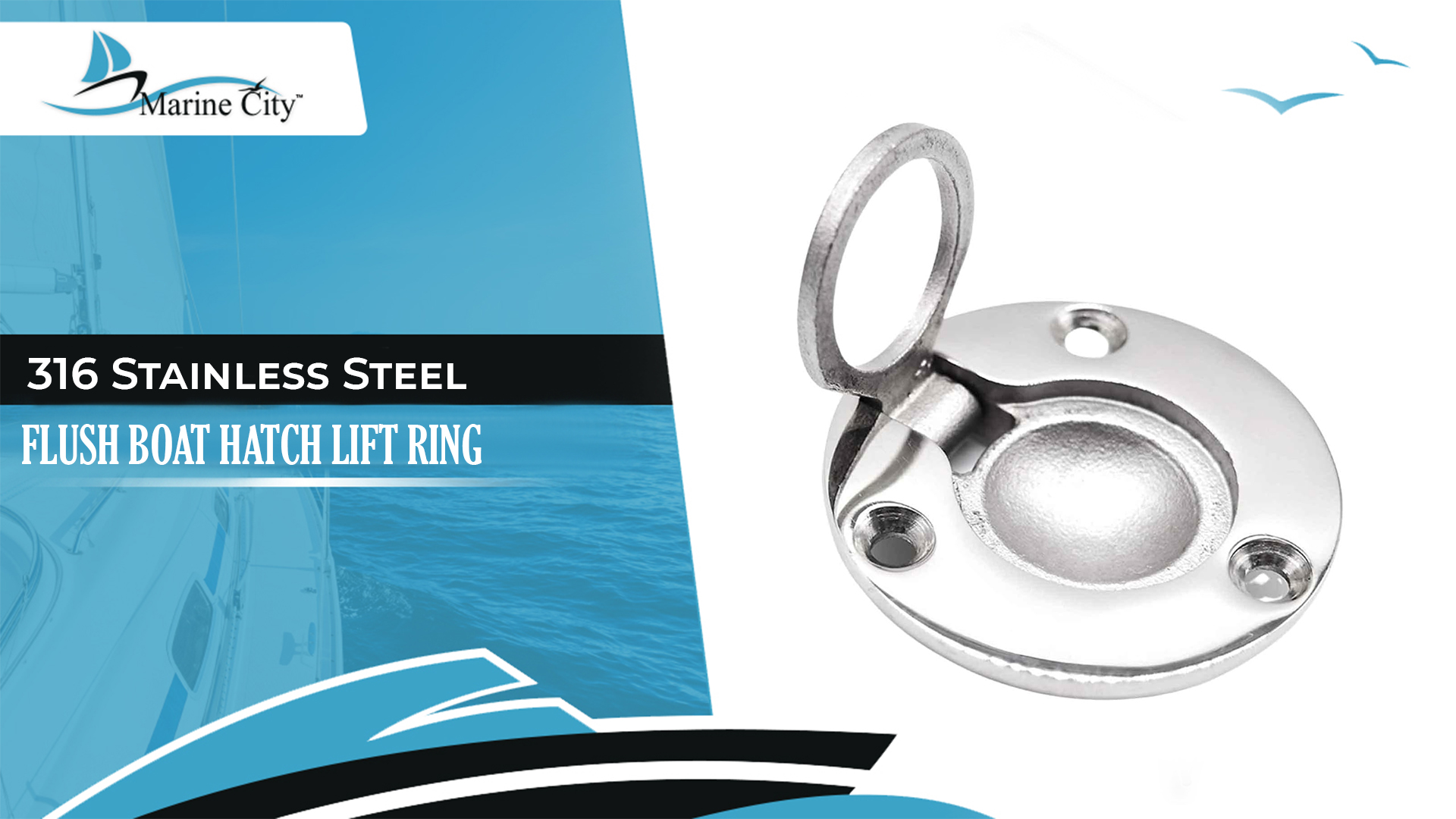 thumbnail video image 2 of MARINE CITY Flush Hatch Lifting Ring  Round 316 Stainless Steel, Diameter 2 Inch, Durable, Anti-Corrosion, Highly Polished, Ideal for Boats, Yachts, and Watercrafts Pack of 2, 2 of 8