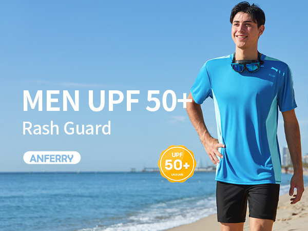 thumbnail video image 2 of ANFERRY Men Swim Shirts Color Block UPF50+ Sun Protection Rash Guard Quick Dry Stretchy Swim Top, 2 of 10
