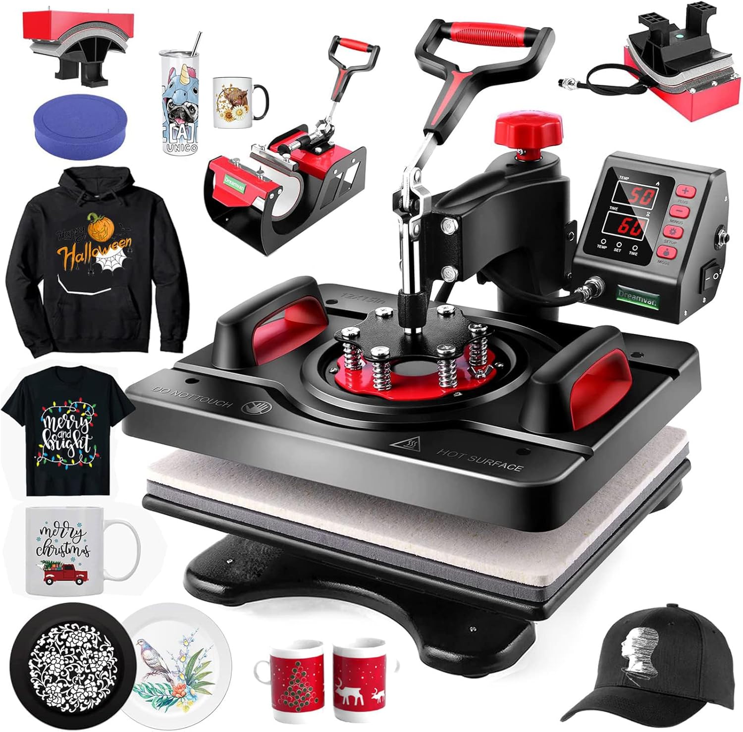 thumbnail video image 2 of Adnoom 5 in 1 Heat Press Machine 15"x12" with LCD Control Panel, Full 360°Swing Away Heat Press Machine with Multi-Spring Pressure Knob, Sublimation Vinyl Digital Heat Press for Tshirt,Cap,Mug, 2 of 9