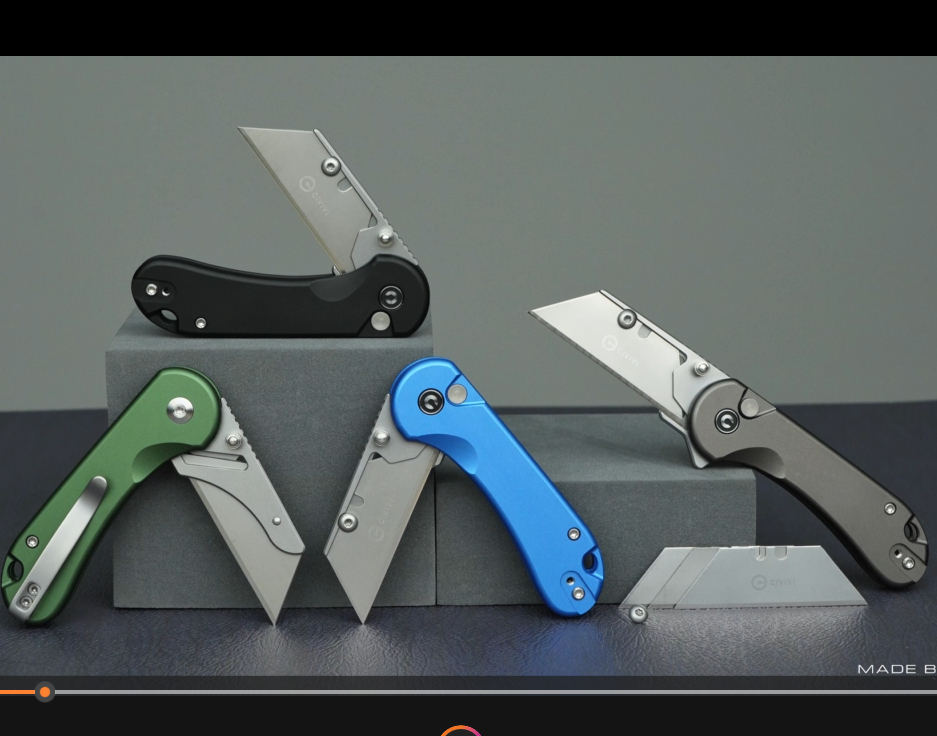 thumbnail video image 2 of CIVIVI Elementum Utility Pocket Knife Box Cutter Set with 3Pcs Extra Razor Blades C23039B-1, 2 of 8