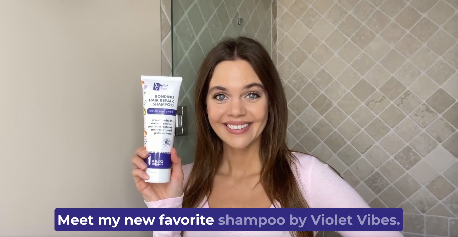 thumbnail video image 2 of Violet Vibes Bonding Hair Repair Shampoo w/ Pro Vitamin B5 & Coconut for Strength & Daily Nourishment, 2 of 10