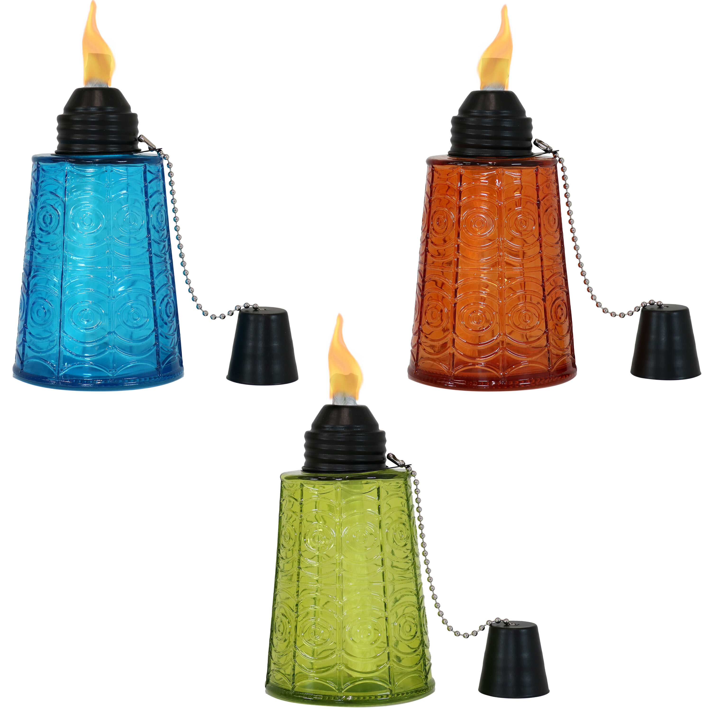 thumbnail video image 2 of Sunnydaze Multicolor Glass Outdoor Tabletop Torch Set - (3 Count), 2 of 7