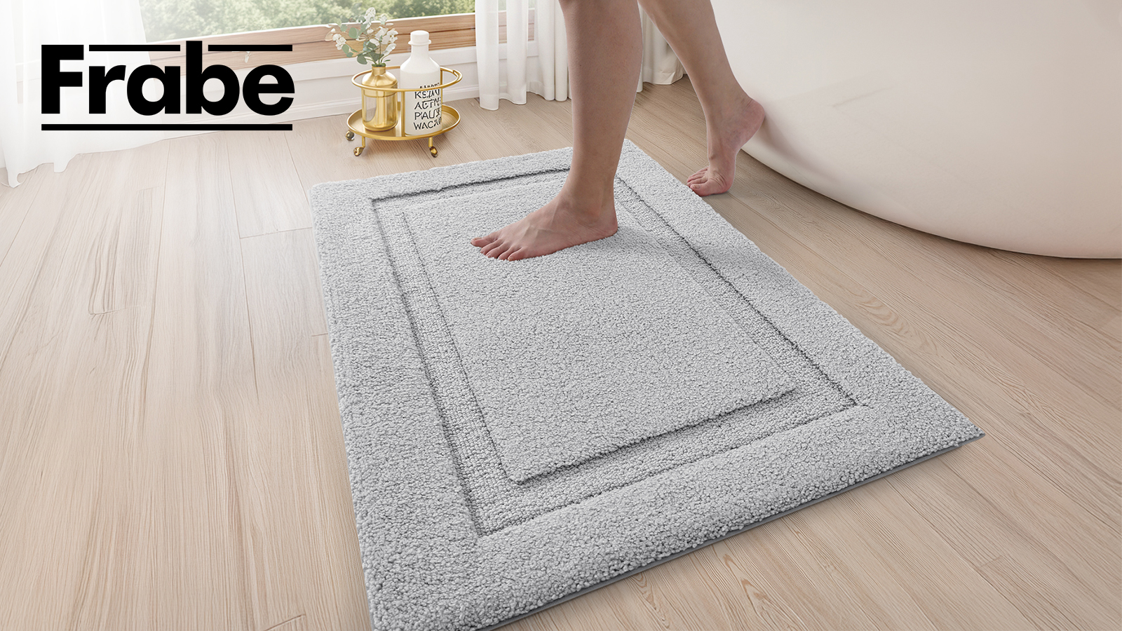 thumbnail video image 2 of FRABE Non Slip Bathroom Rug with Rubber Backing, Ultra Absorbent Quick Dry Microfiber Bath Mat, Machine Washable, Light Grey, 24"x43", 2 of 10