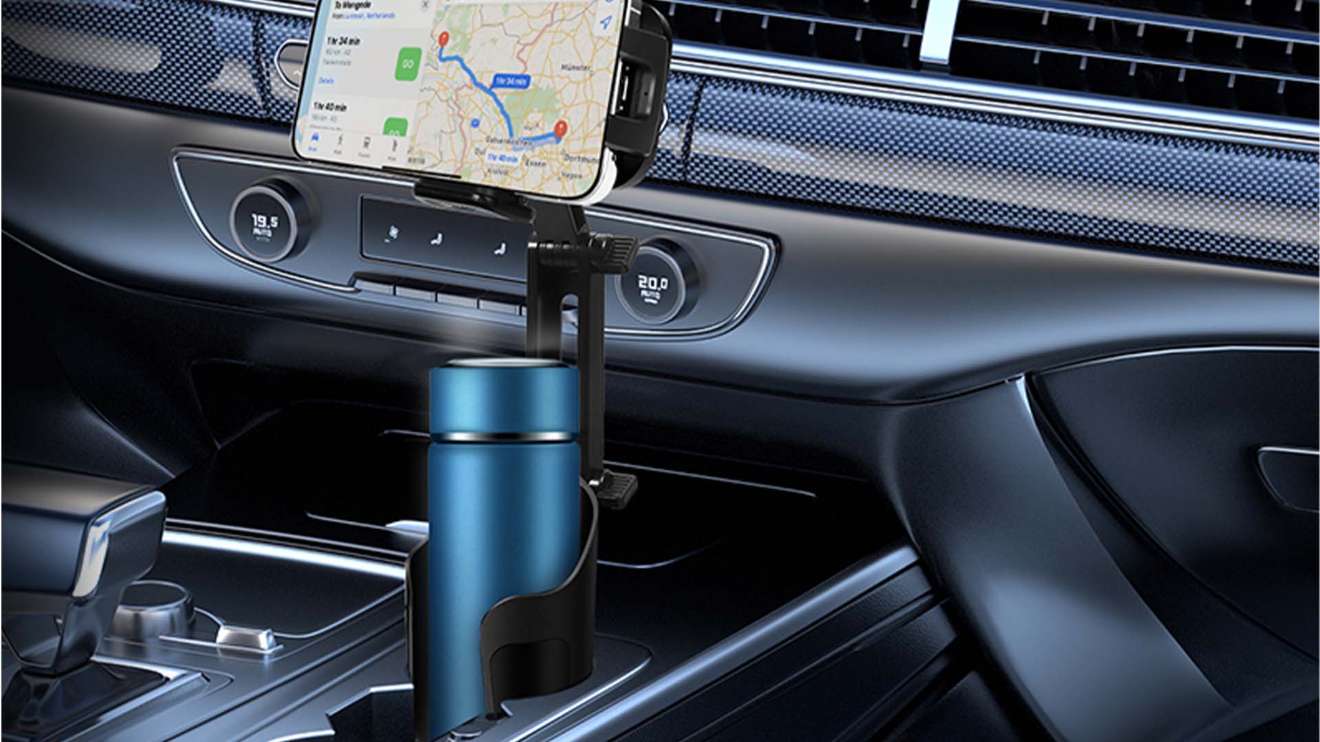 thumbnail video image 2 of ZEKURAPA Phone Holder for Car,2-in-1 Cup Holder Cell Phone Holder，Fit for iPhone & Android，Rotate 360 Degrees, 2 of 10