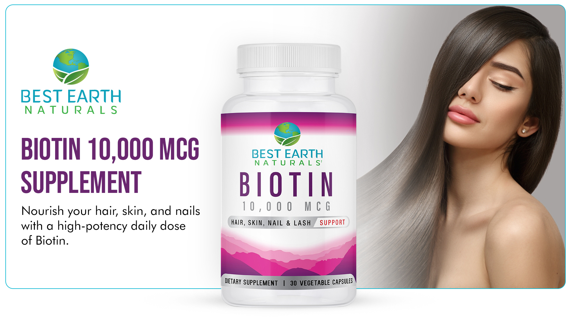 thumbnail video image 2 of Best Earth Naturals Biotin 10,000, Dietary Supplement, Hair, Skin, Nail and Lash Support, 30 Count, 2 of 12