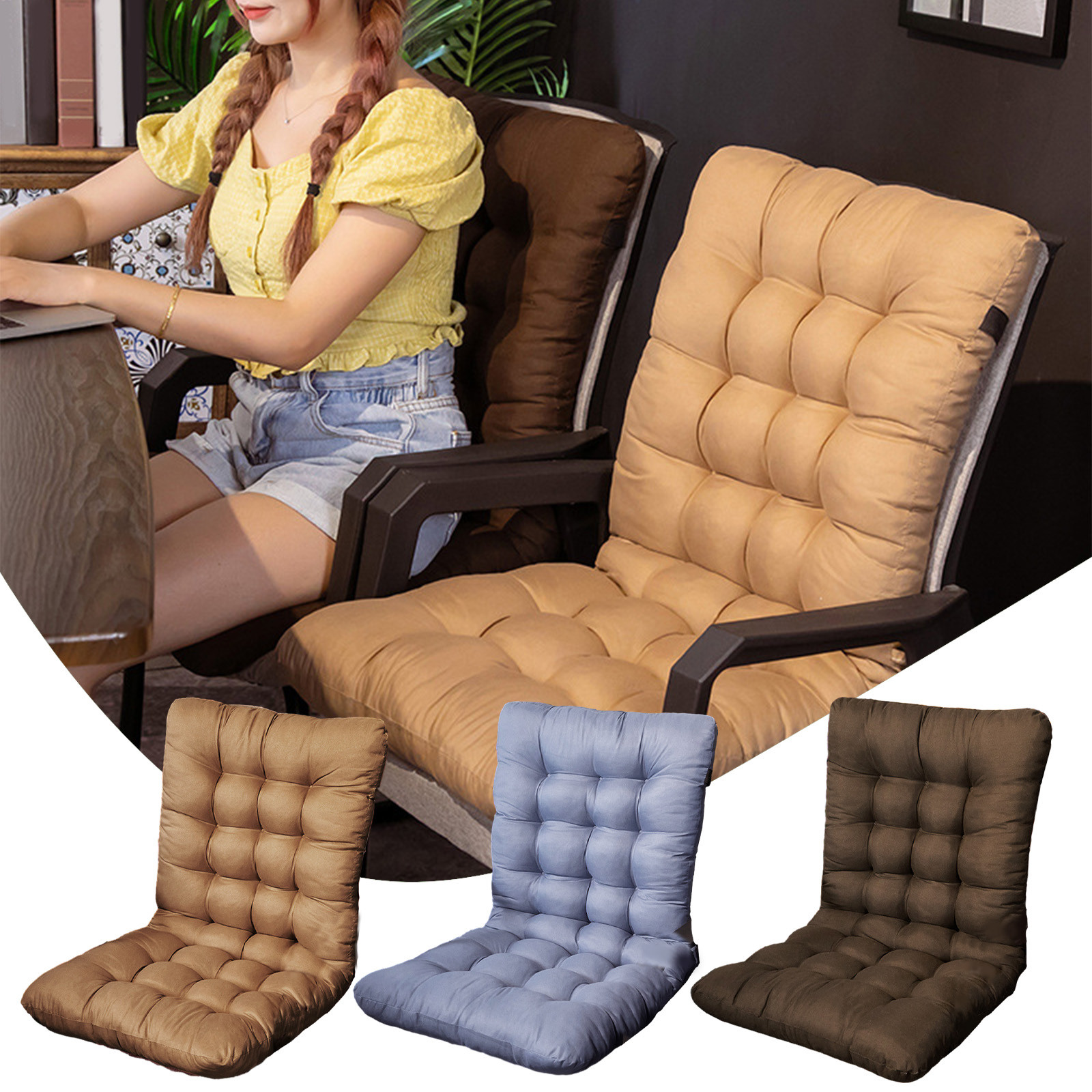 thumbnail video image 2 of Chair Cushion, Rocking Chair Cushions High Back, Seat/Back Outdoor Chair Cushion, Thickened Patio Chair Pad for Indoor and Outdoor, 2 of 7