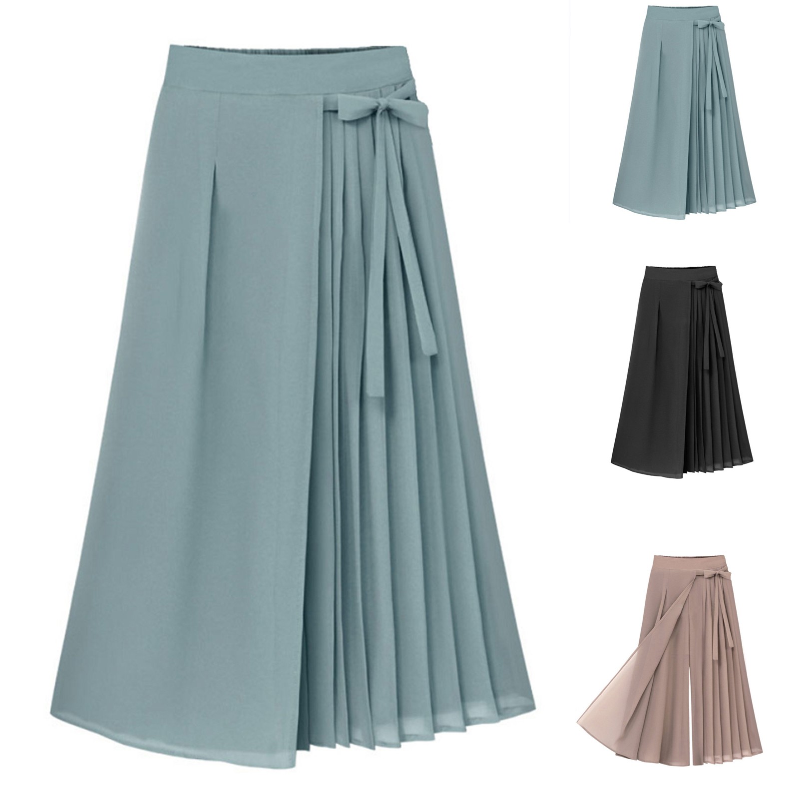 thumbnail video image 2 of GZWYHT Wide Leg Pants,Palazzo Pants,Women's pleated chiffon trousers large size elastic waist casual pants pant skirt,High Waisted Pants,Pants for Women,Plus Size Pants,Pink,XL, 2 of 4