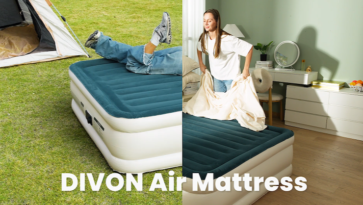 thumbnail video image 2 of Divon Full Air Mattress with Built-In Pump, 18-inch Elevated Inflatable Airbed, Portable Blow Up Bed for Guests, Game Night Sleepovers, Blue, 2 of 11