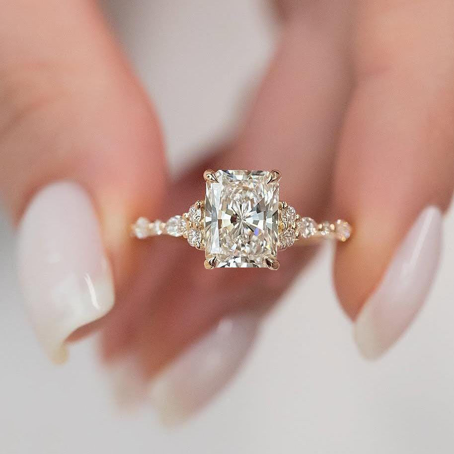 thumbnail video image 2 of Cora Jewellery 3CT Art Deco Radiant Moissanite Engagement Ring For Women, 14K Yellow Gold, 2 of 7