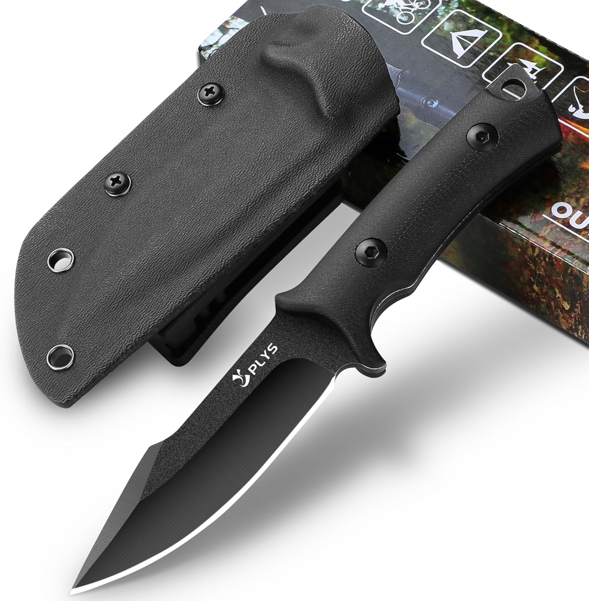thumbnail video image 2 of Plys 3.6 inch Fixed Blade Camping Knife, Full Tang Outdoor Tactical Knives with Kydex Sheath, G10 Handle, Hunting Hiking Essentials Gear, 2 of 7