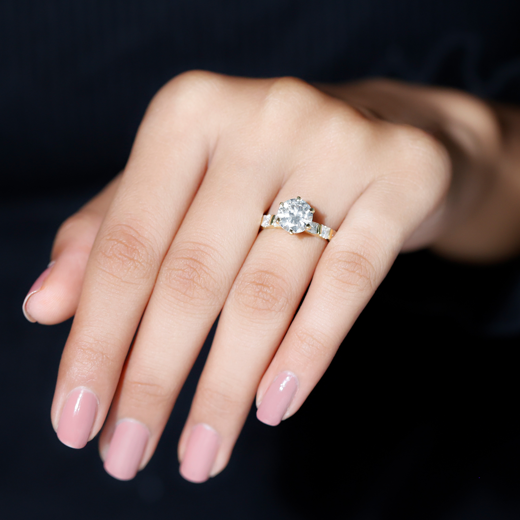 thumbnail video image 2 of Rosec Jewels 2.75 CT Moissanite Solitaire Engagement Ring for Women, Moissanite Gold Ring (8 mm Round Moissanite), 925 Sterling Silver, US 4.00, 2 of 8