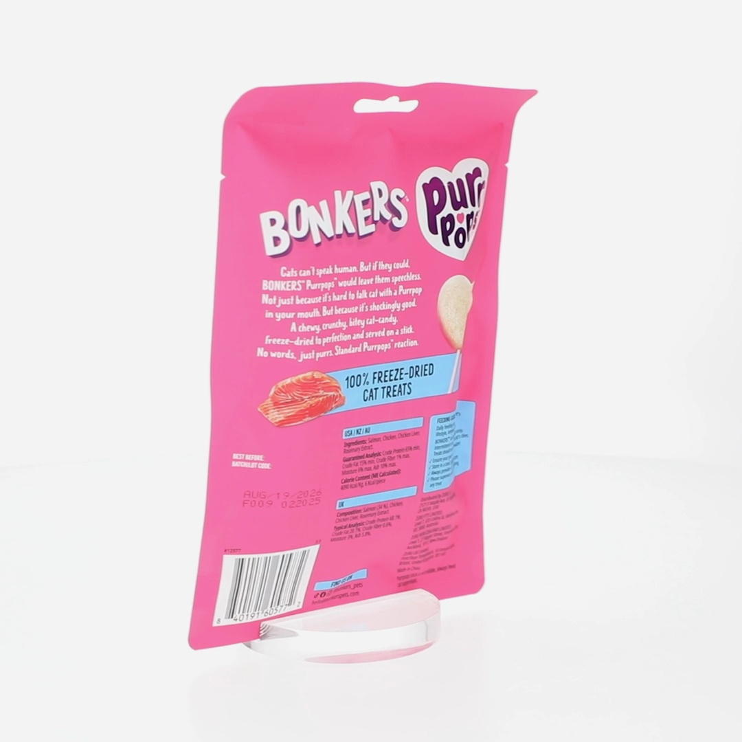 4 pack) BONKERS Purrpops Freeze-Dried Salmon Flavored Lollipop
