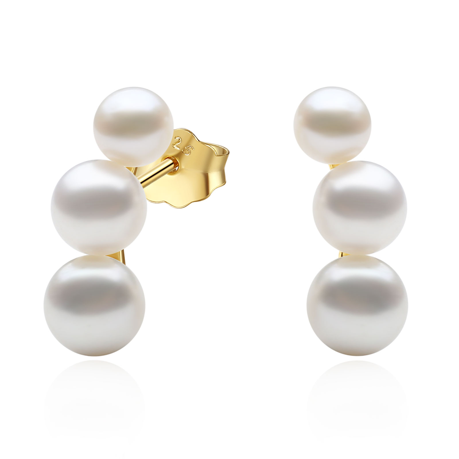 thumbnail video image 2 of Yami Freshwater Cultured White Pearl Earrings with 925 Sterling Silver Stud Hypoallergenic Climber Design Mother's Day Jewelry Gifts for Women, 2 of 9