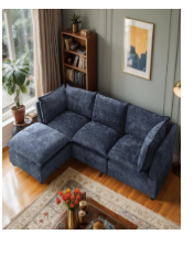 thumbnail video image 2 of CKEASEAN L Shaped Modern Sofa Modular Sectional Cloud Couch, 99.3"W 4-Seat Chenille Deep Seat Sofa with Soft Pillow, Ottoman Included, Rack for Living Room, 2 of 10