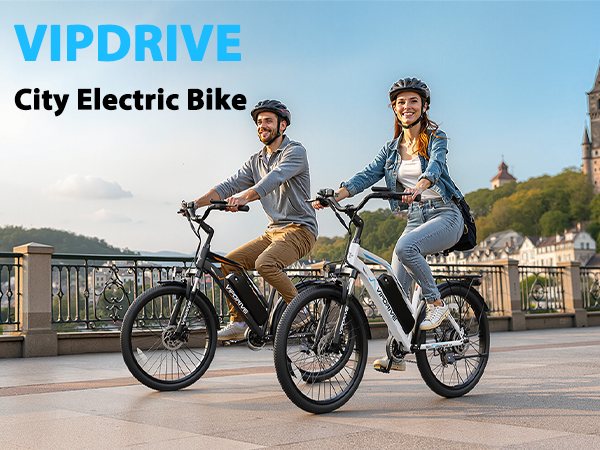 thumbnail video image 2 of VIPDRIVE Electric Bike - 24'' Adult E Bike, Peak 750W 20MPH City Cruiser E-Bike with 48V7.8AH Removable Battery with Fork Suspension and Dual Disc Brakes（UL2849), 2 of 8