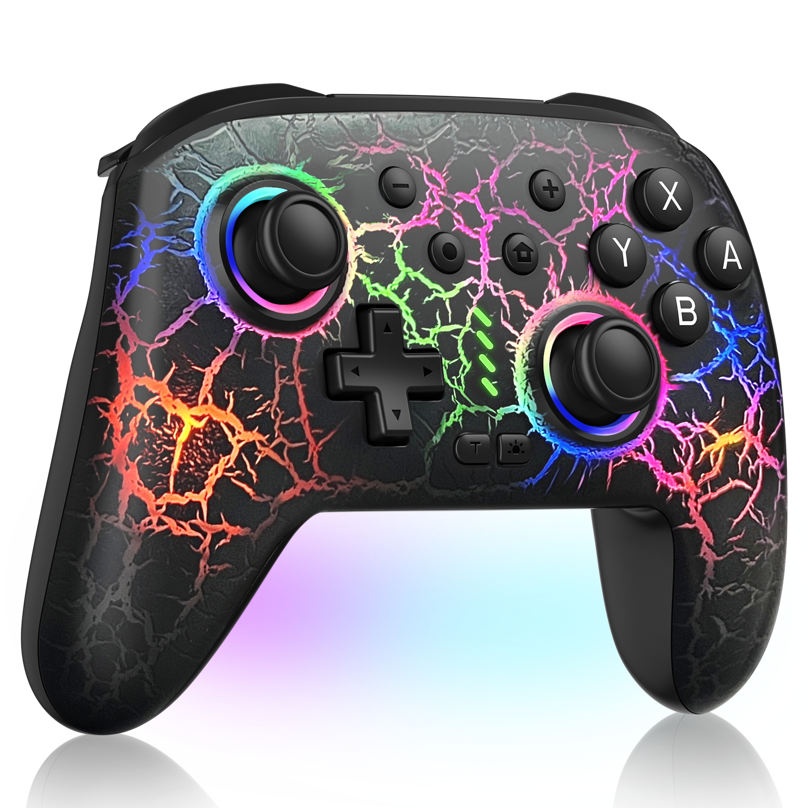 thumbnail video image 2 of Switch Pro Controller Compatible with Switch Controller/Switch Lite/OLED, ZRZLMVP Wireless Switch Controllers with RGB Light,1000mAh,Turbo Functio Crack Black, 2 of 8