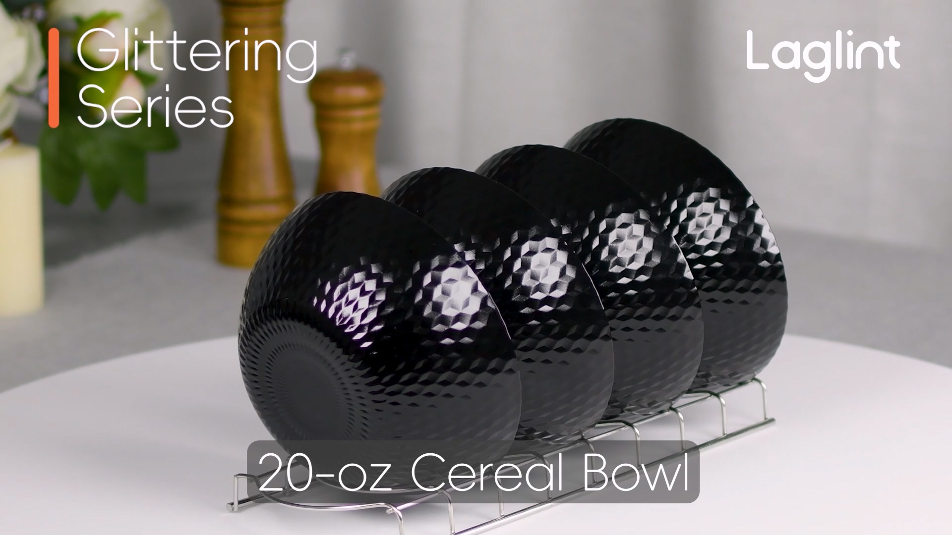 thumbnail video image 2 of LaGlint 20-oz Max Black Opal Glass Cereal Bowl Set of 6, 6 inch Dishwasher & Microwave Safe Round Geometric Faceted Bowls for Kitchen, Salad, Soup and Rice, 2 of 8