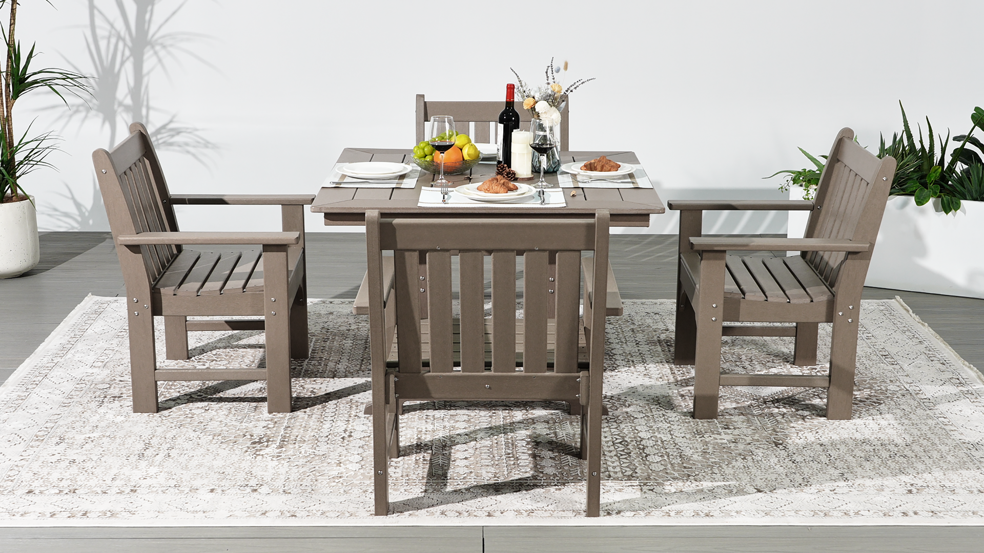 thumbnail video image 2 of WestinTrends Malibu 5-Piece HDPE Outdoor Patio Chair and Square Table Dining Set, White, 2 of 15