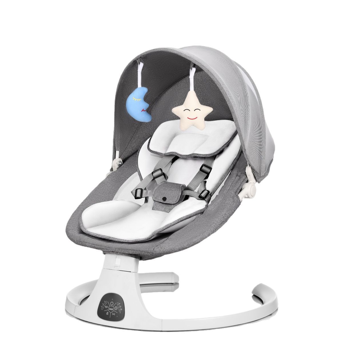thumbnail video image 2 of OEIKPFN Electric Baby Swing for Infants Bouncer for Boy Girl with Remote Control, 5 Speeds, 10 Music, Gray, 2 of 7