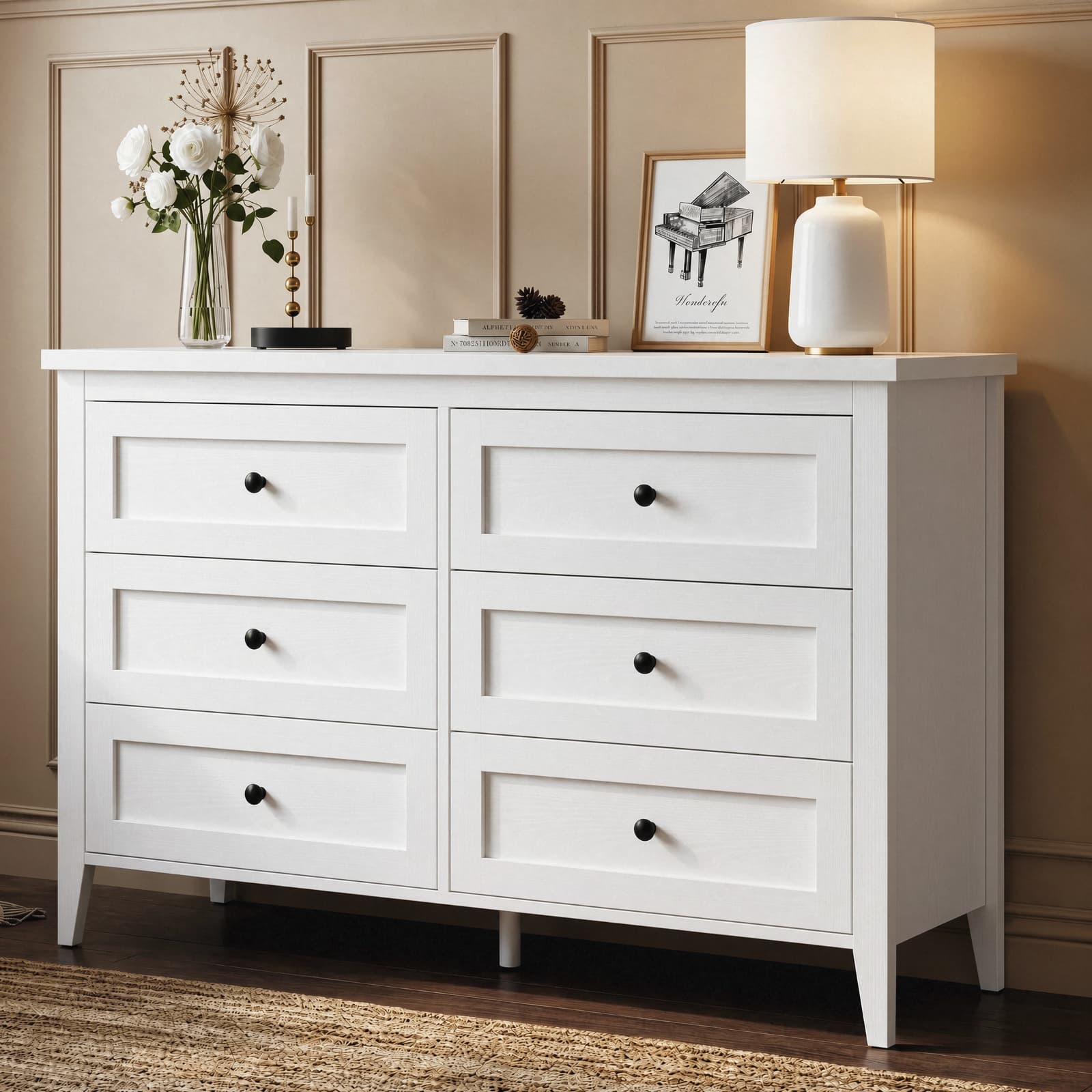 Richya 6 Drawer Dresser for Bedroom,Chest of Drawers with Metal Knobs,Dresser for Closet,Wood, Adult Unisex, Size: Small, White