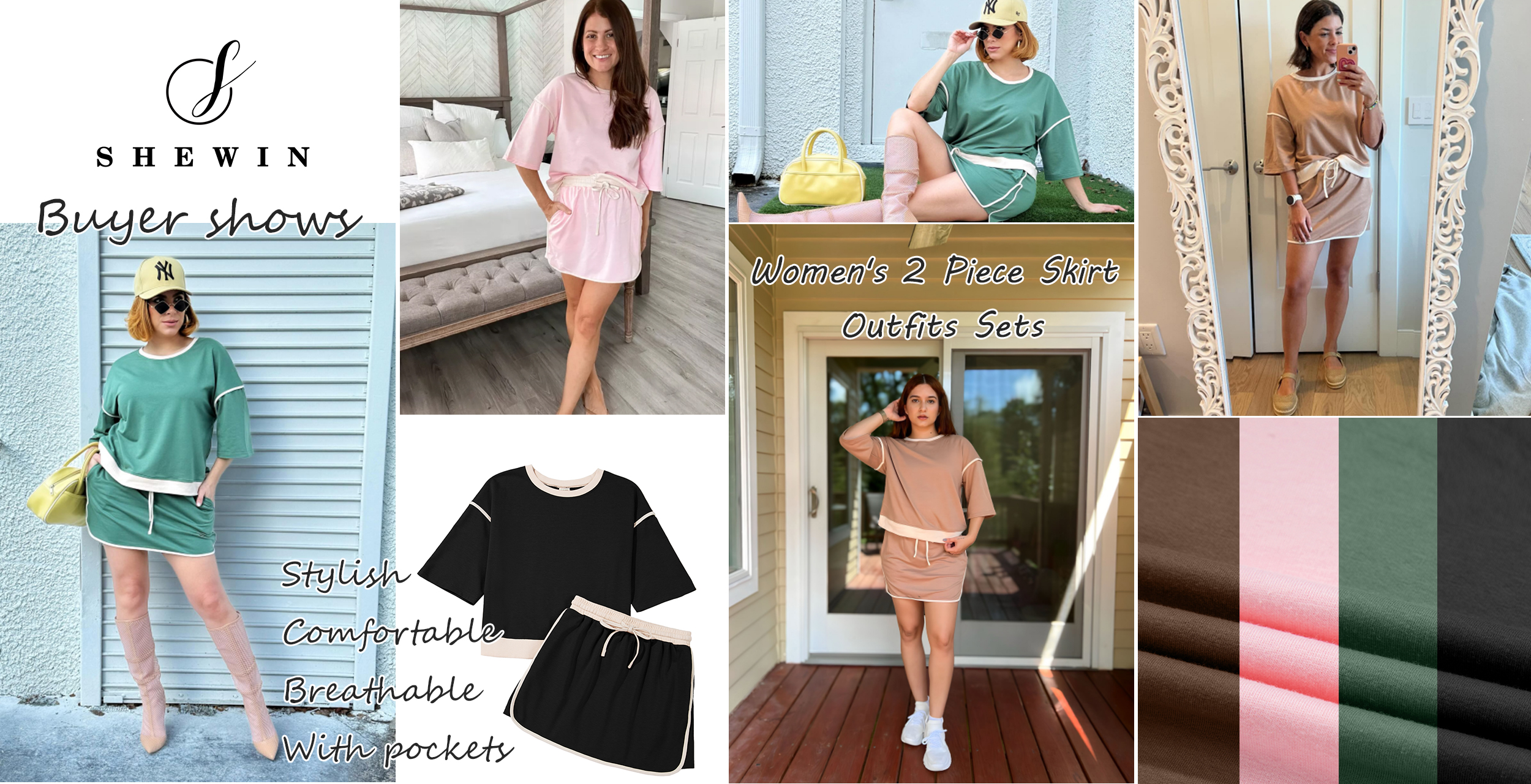 thumbnail video image 2 of SHEWIN Womens Matching Sets Outfits for Women 2 Piece Sets Skirt Sets Summer Short Sleeve Top Travel Outfits Casual Lounge Sets, 2 of 9