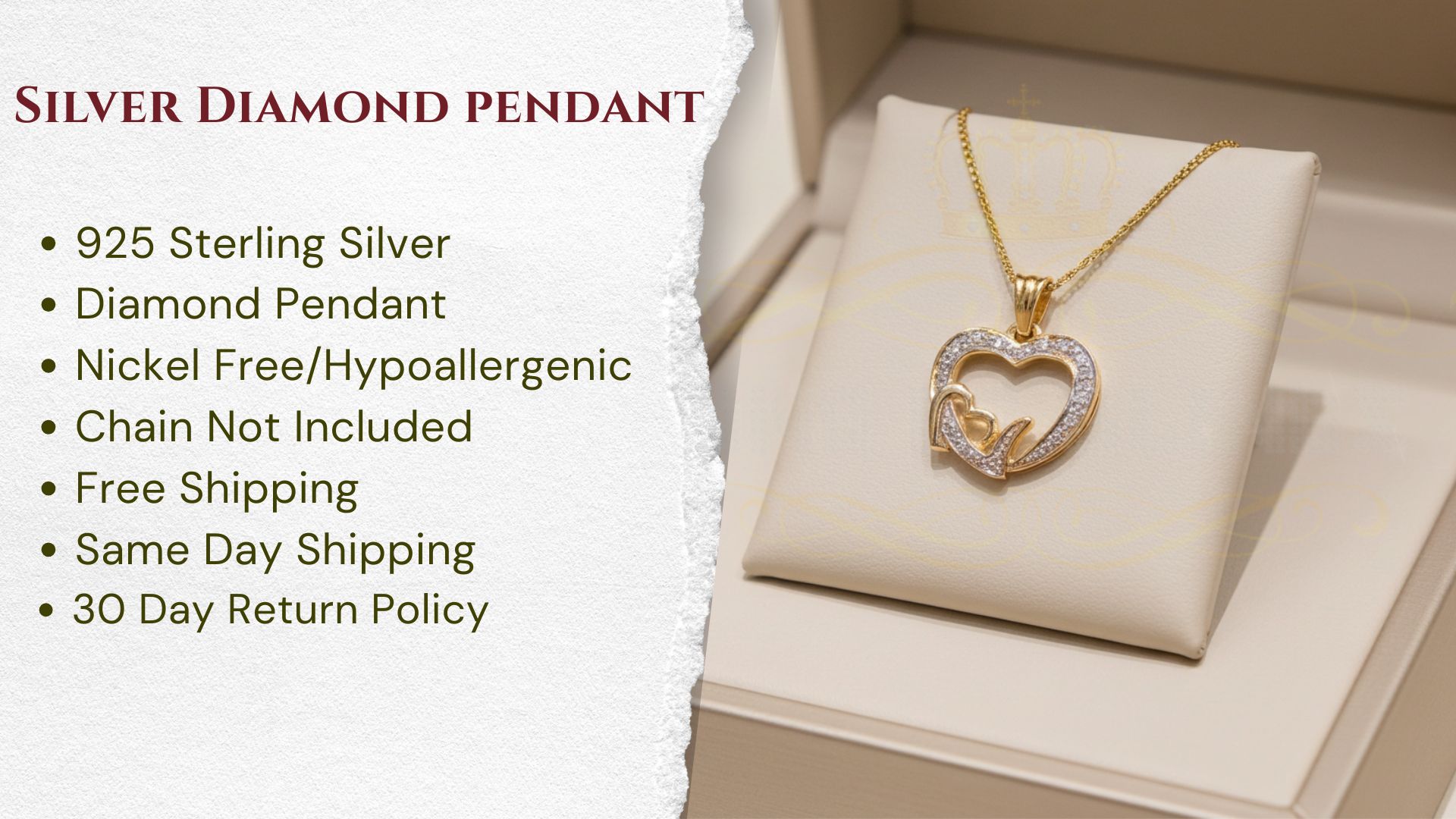 thumbnail video image 2 of King Of Bling's Real 0.08ct Diamond 925 Sterling Silver HEART Charm Necklace Yellow Pendant, 2 of 2