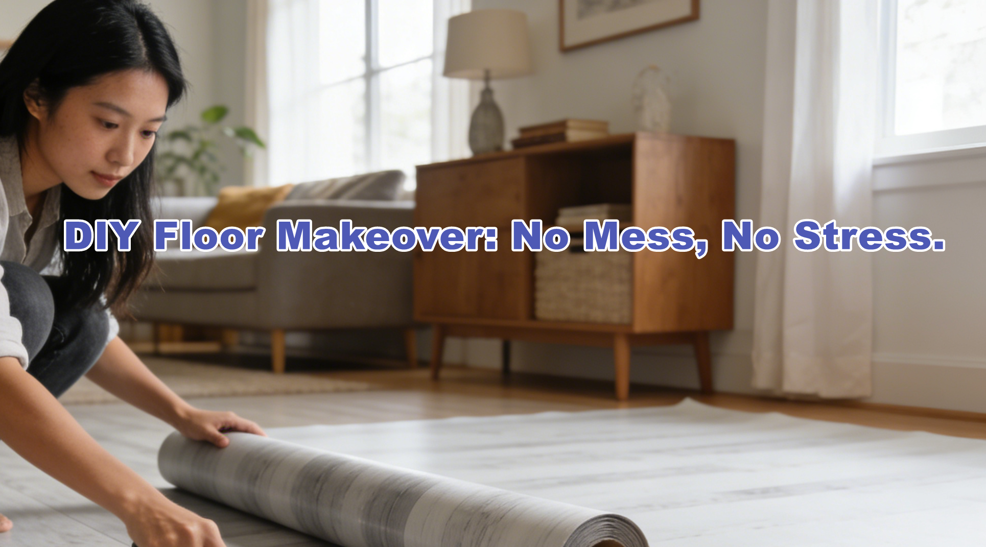 thumbnail video image 2 of Homease PVC Peel and Stick Vinyl Flooring Roll 23"x 393"/64 Sq.Ft,Thicken Self-Adhesive Vinyl Wood Planks - Waterproof, Wear-Resistant,Easy DIY Install - Gray, 2 of 8