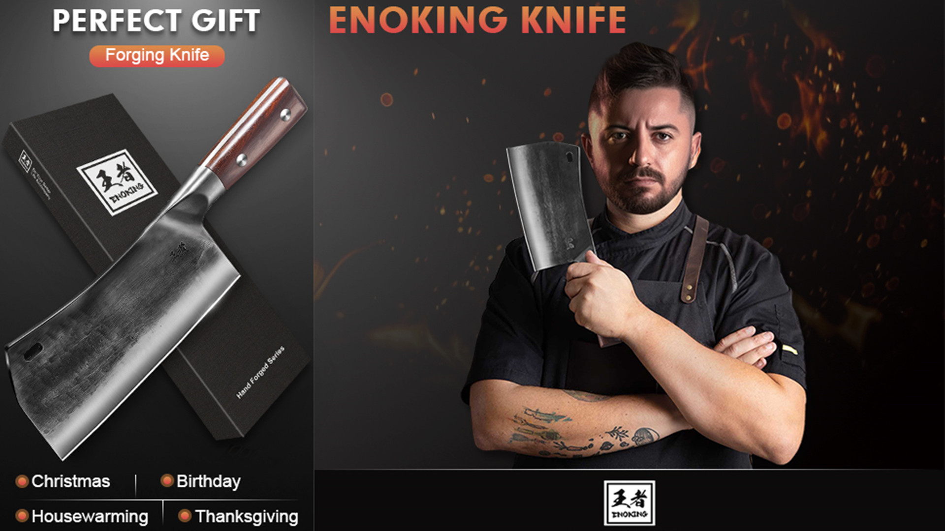 thumbnail video image 2 of ENOKING 7.5" Meat Cleaver Knife, Stainless Steel Heavy Duty Butcher Bone Chopper Knife for Kitchen, Christmas Gift for Him, 2 of 11