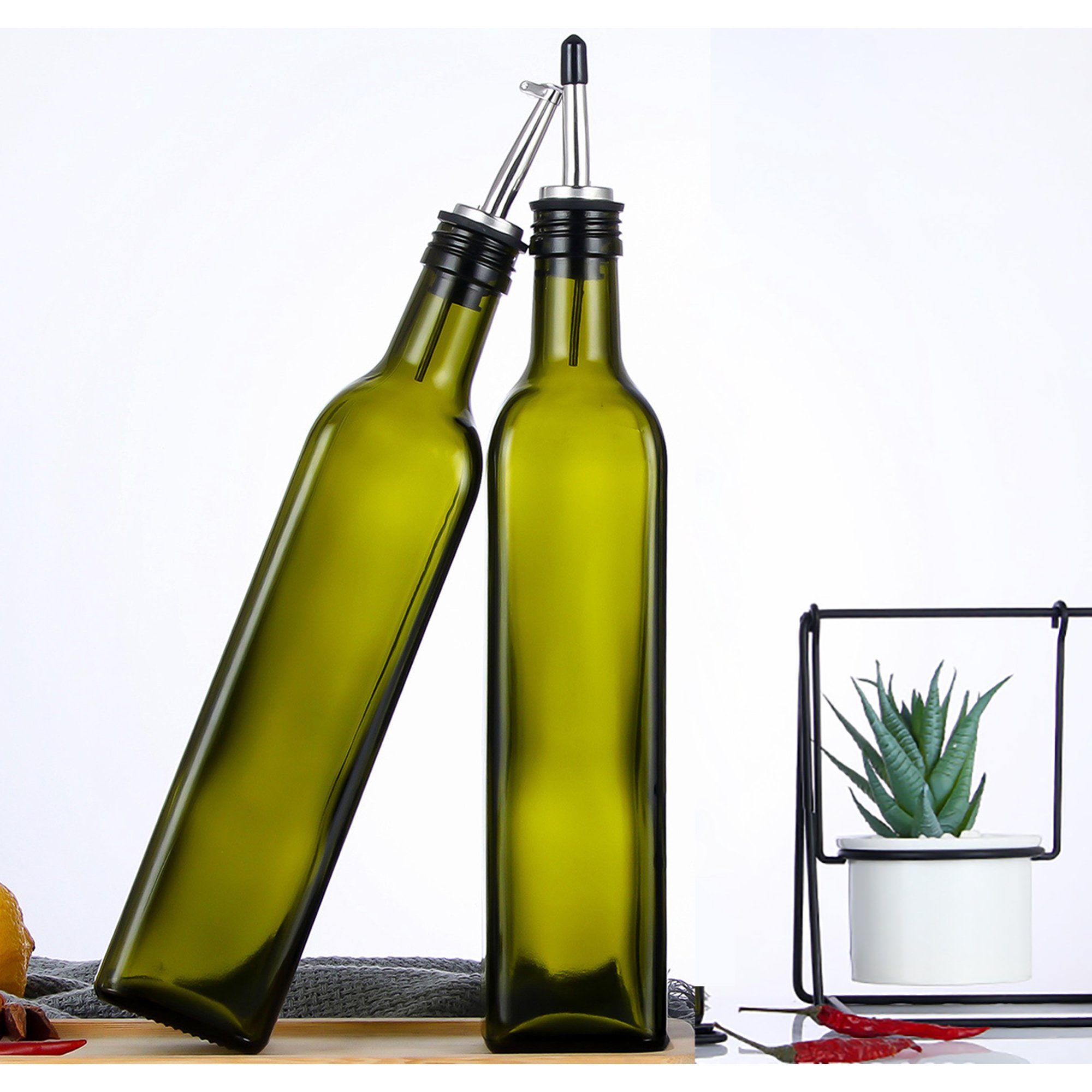 17oz Olive Oil Dispenser Bottle,Glass Oil Dispenser,Cooking Oil and Vinegar Cruet Set with Stainless Steel Pourer,Olive Oil Bottle for Kitchen