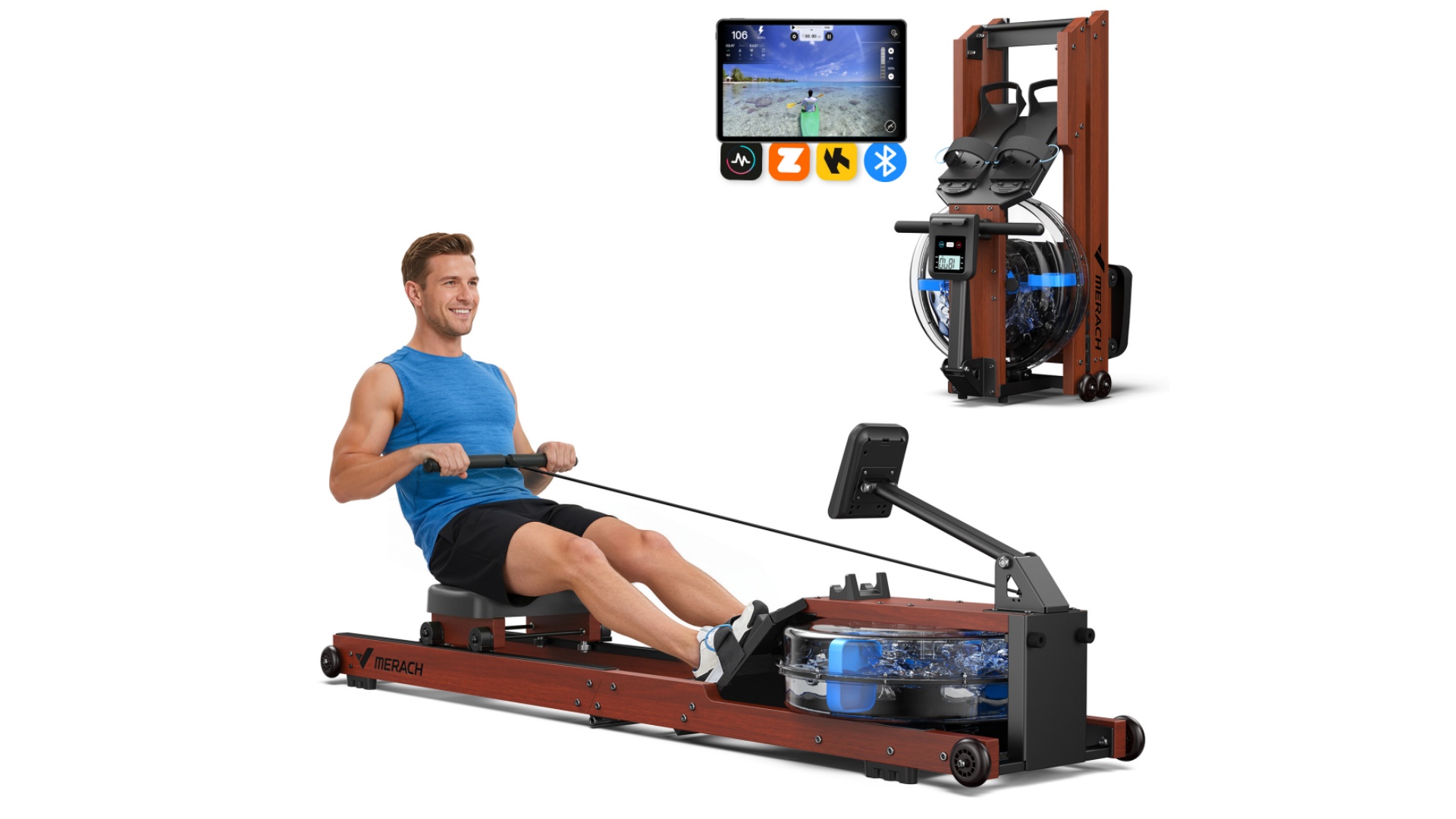 thumbnail video image 2 of MERACH Water Rowing Machines for Home, Foldable Row Machine with 400LBS Weight Capacity, Dedicated Monitor and Comfortable Seat, Free MERACH App for Immersive Water Rower, 2 of 9