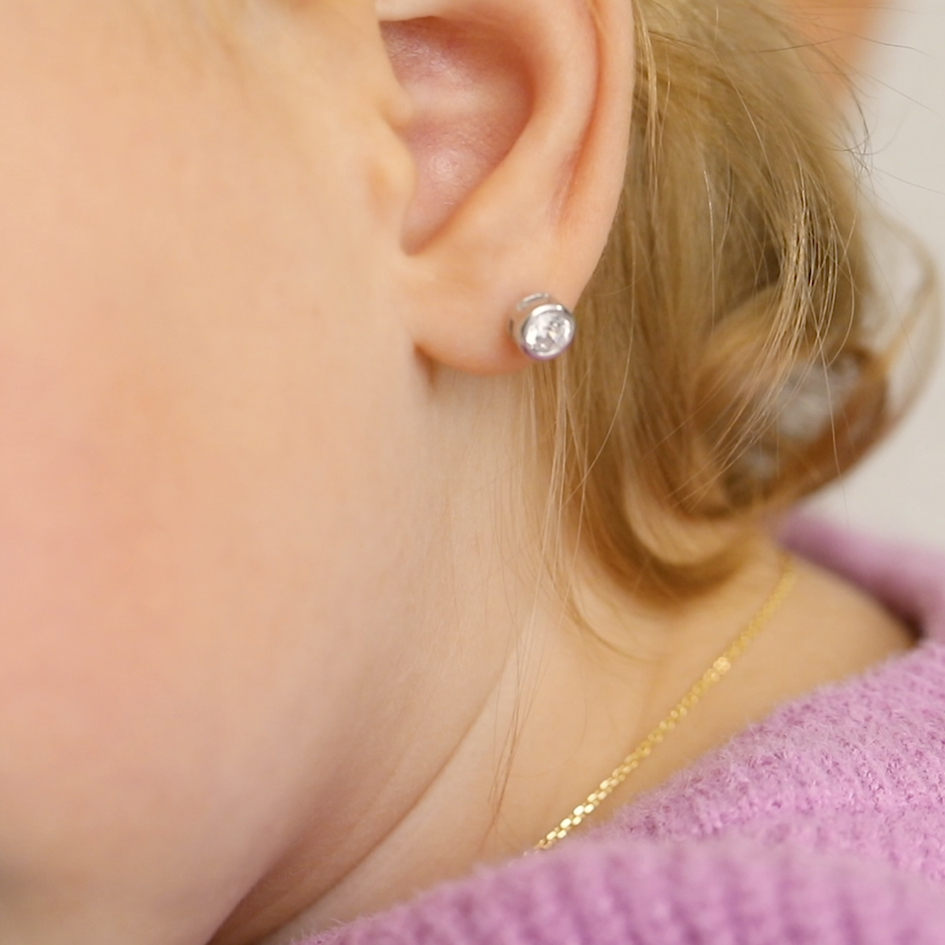 thumbnail video image 2 of 925 Sterling Silver 5mm CZ Screw Back Round Bezel Earrings for Baby Girls, 2 of 8