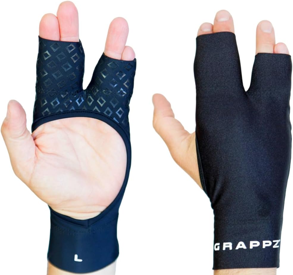 thumbnail video image 2 of Grappz Finger Splint Compression Gloves - Dual-Layer Finger Support & Silicone Grip, Trigger Finger & Arthritis Brace for All-Sports & Recovery - Black, Includes L&R Gloves - X-Small, 2 of 7
