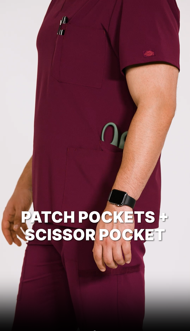 thumbnail video image 2 of Dickies EDS Essentials Scrubs Top for Men V-Neck DK645, XS, Hunter Green, 2 of 8