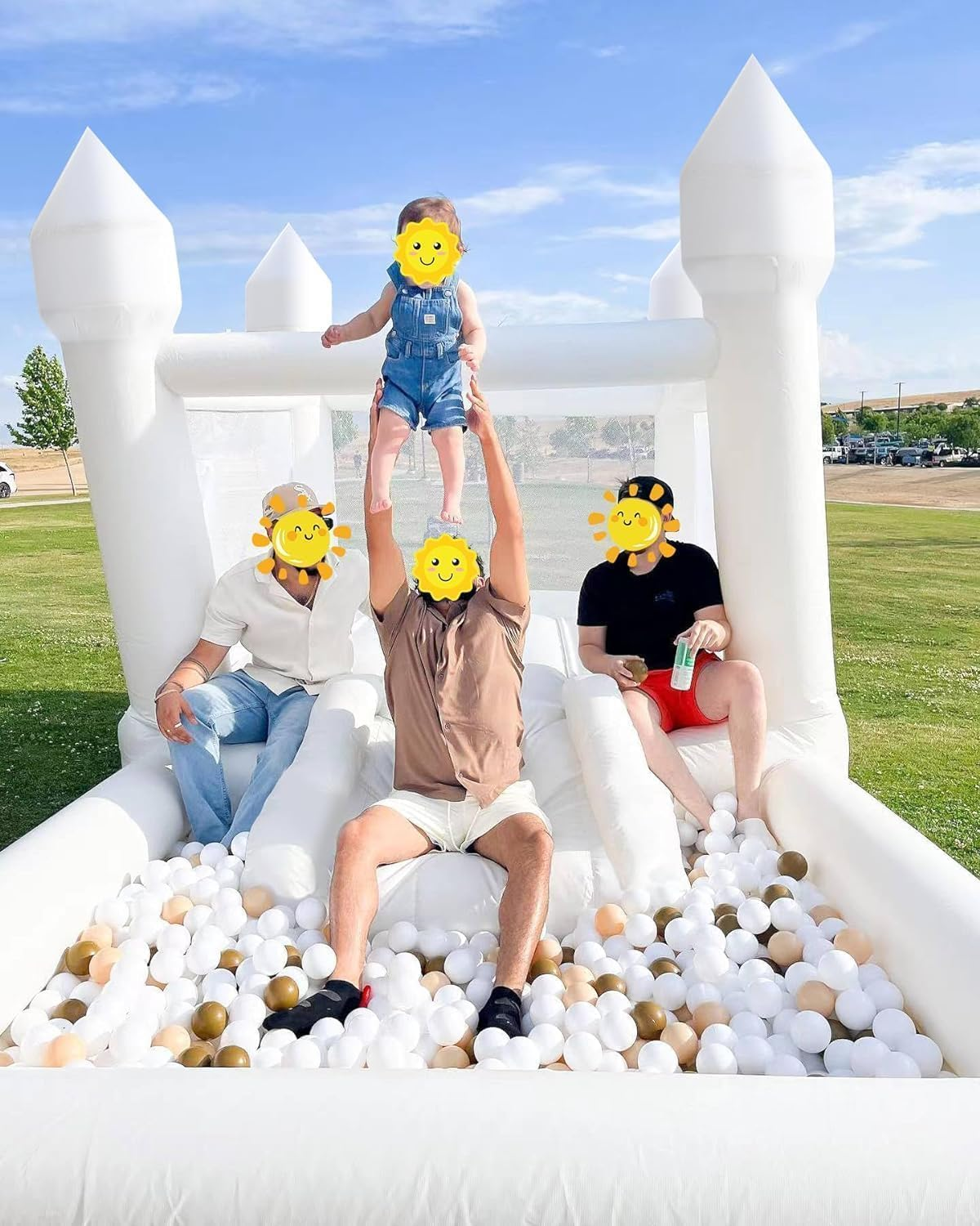 thumbnail video image 2 of Connsann White Bounce House Oxford with Air Blower & Ball Pit for Kids Birthday Party, 13' x 8' x 8', 2 of 8