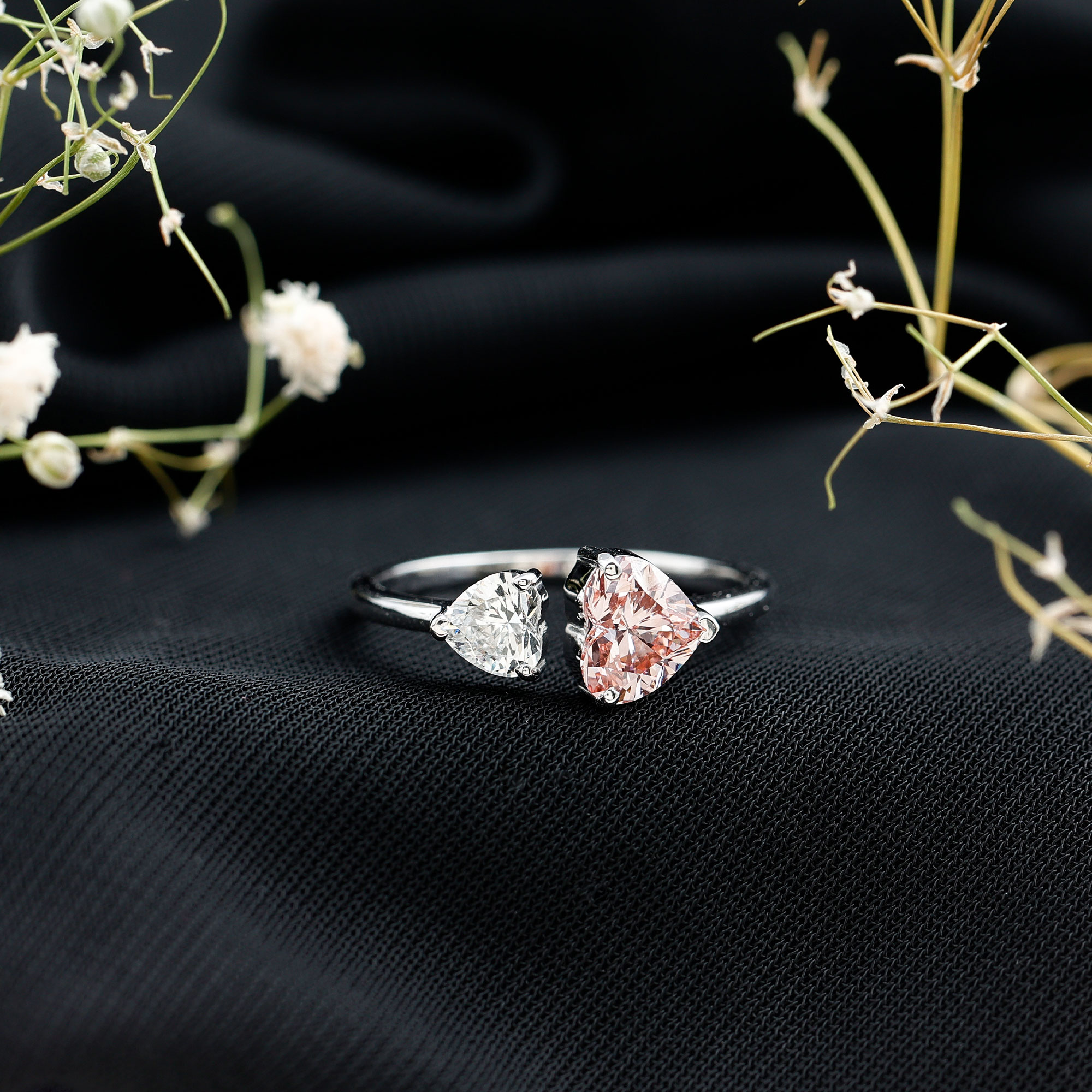thumbnail video image 2 of Rosec Jewels Lab Grown Pink White Diamond Toi Et Moi Heart Promise Ring - 1 Ct - IGI Certified Fancy Pink Gemstone Ring (VS1 Grade), 14K Rose Gold, US 12.00, 2 of 9