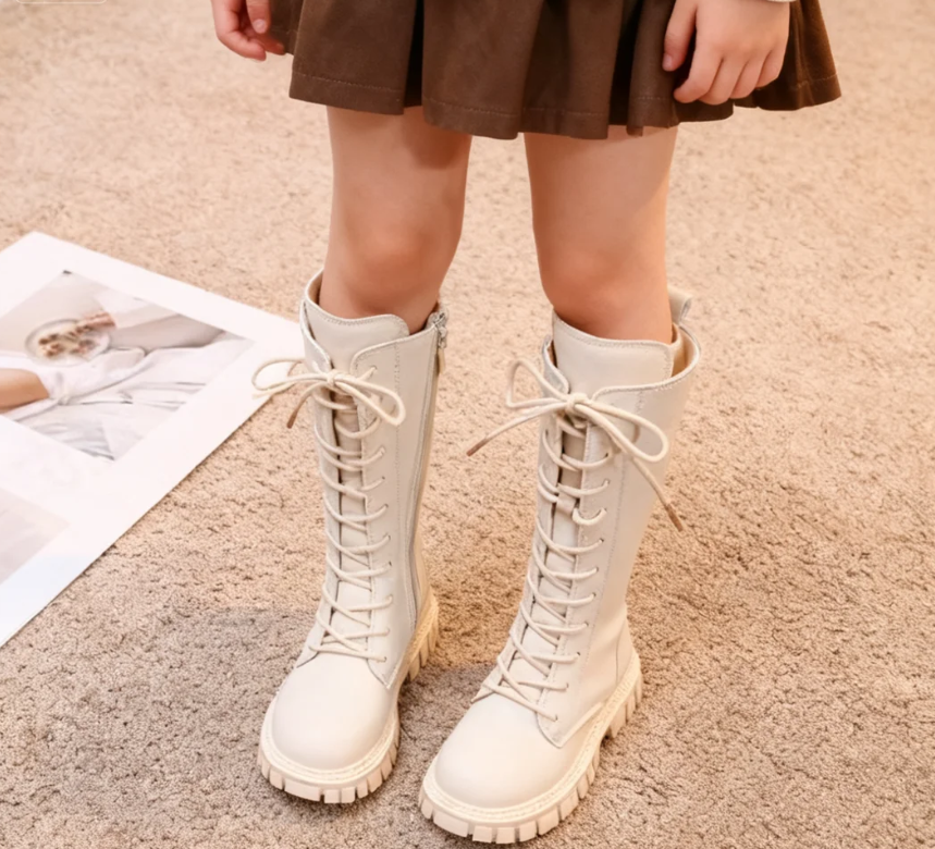 thumbnail video image 2 of Shadoumai Girls Boots Fashion High Sleeve Leather Boots for Little Girls with Side Zipper and Camellia Flower Accessories Stylish Comfortable Durable, 2 of 7