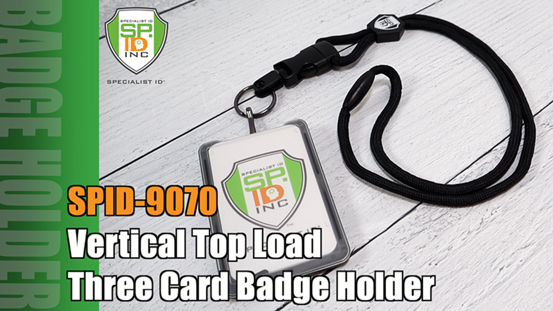 thumbnail video image 2 of Top Loading THREE ID Card Badge Holder with Heavy Duty Lanyard w/ Detachable Metal Clip and Key Ring by Specialist ID, Sold Individually (One Holder / 3 Cards Inside) (Black), 2 of 9